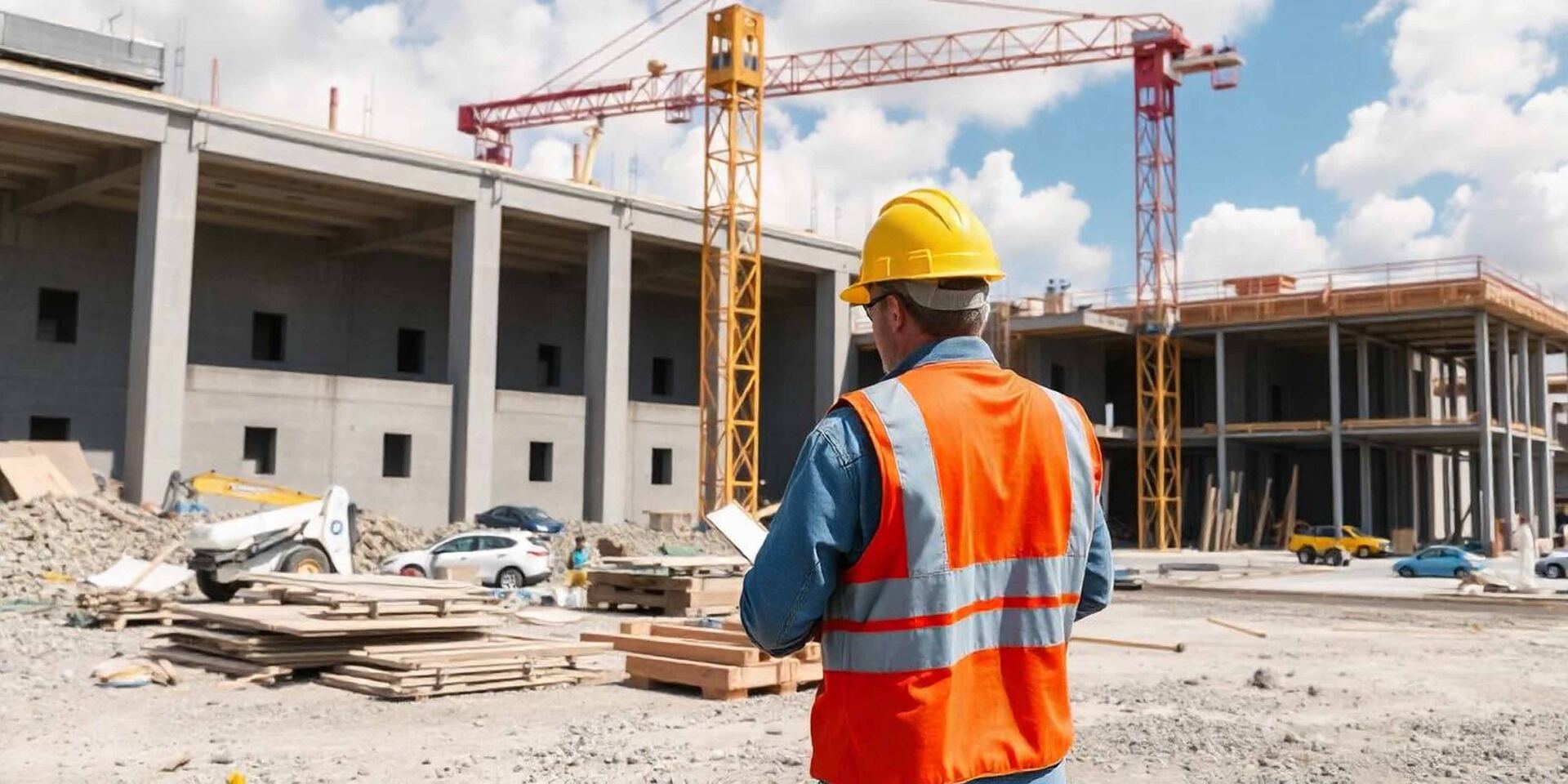 Pengawas meninjau lokasi proyek konstruksi